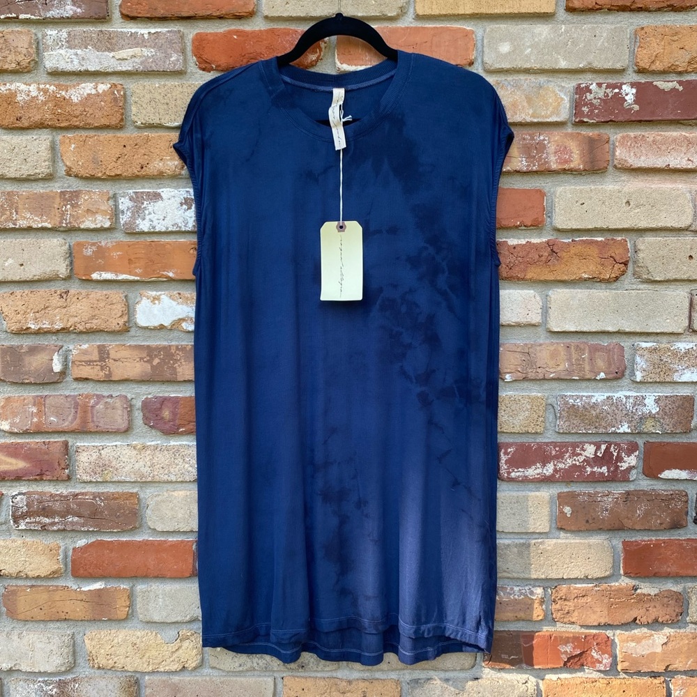 Raquel Allegra Sleeveless T Shirt Dress—Navy Cloud Tie Dye—Size 0